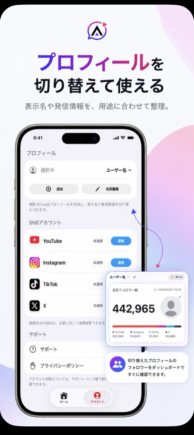 プロフィール切り替え画面